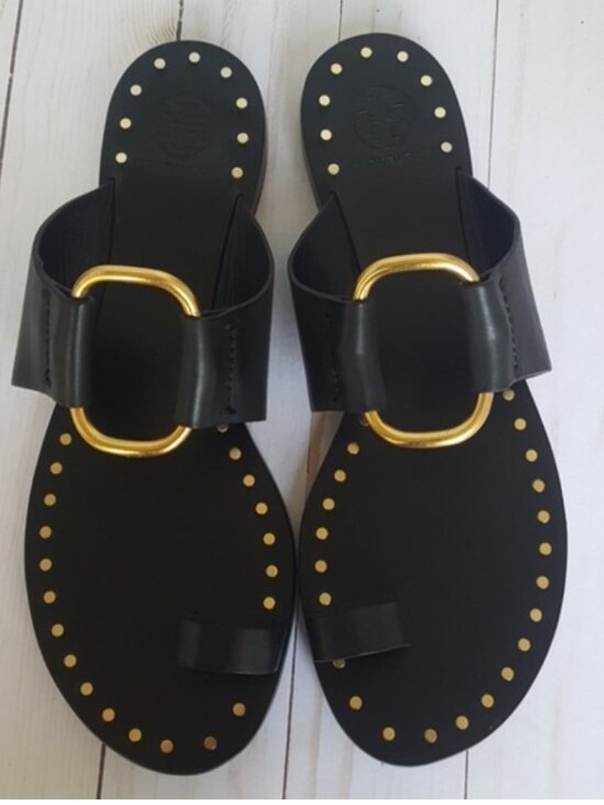 Tory Burch Shoes - Tory Burch Black Leather Studded Sandals — Size 7.5